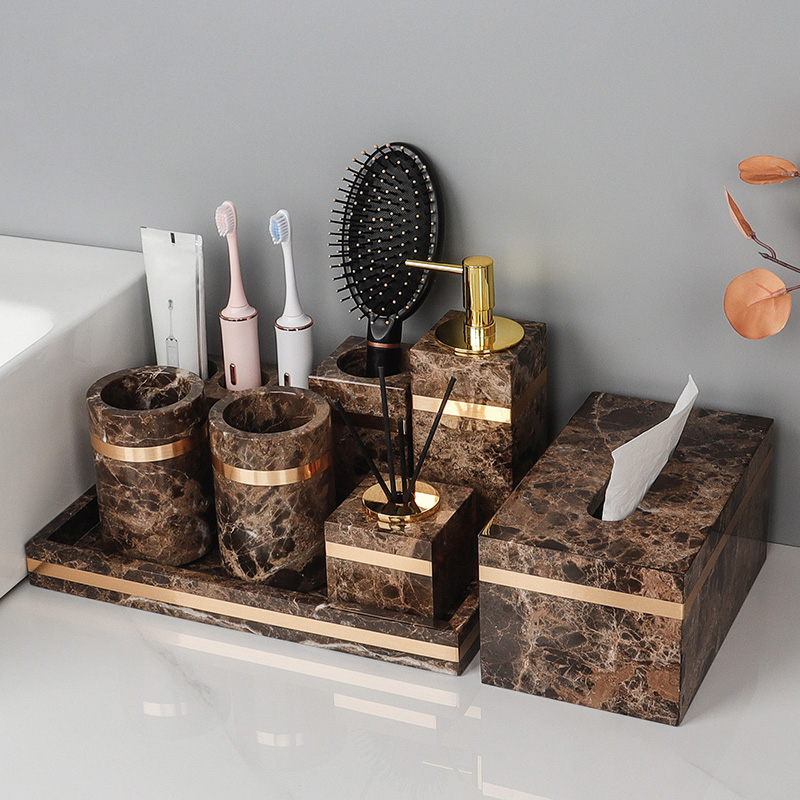 Zara Home Bathroom - مجموعة حمام رخامية طبيعية داكنة ،