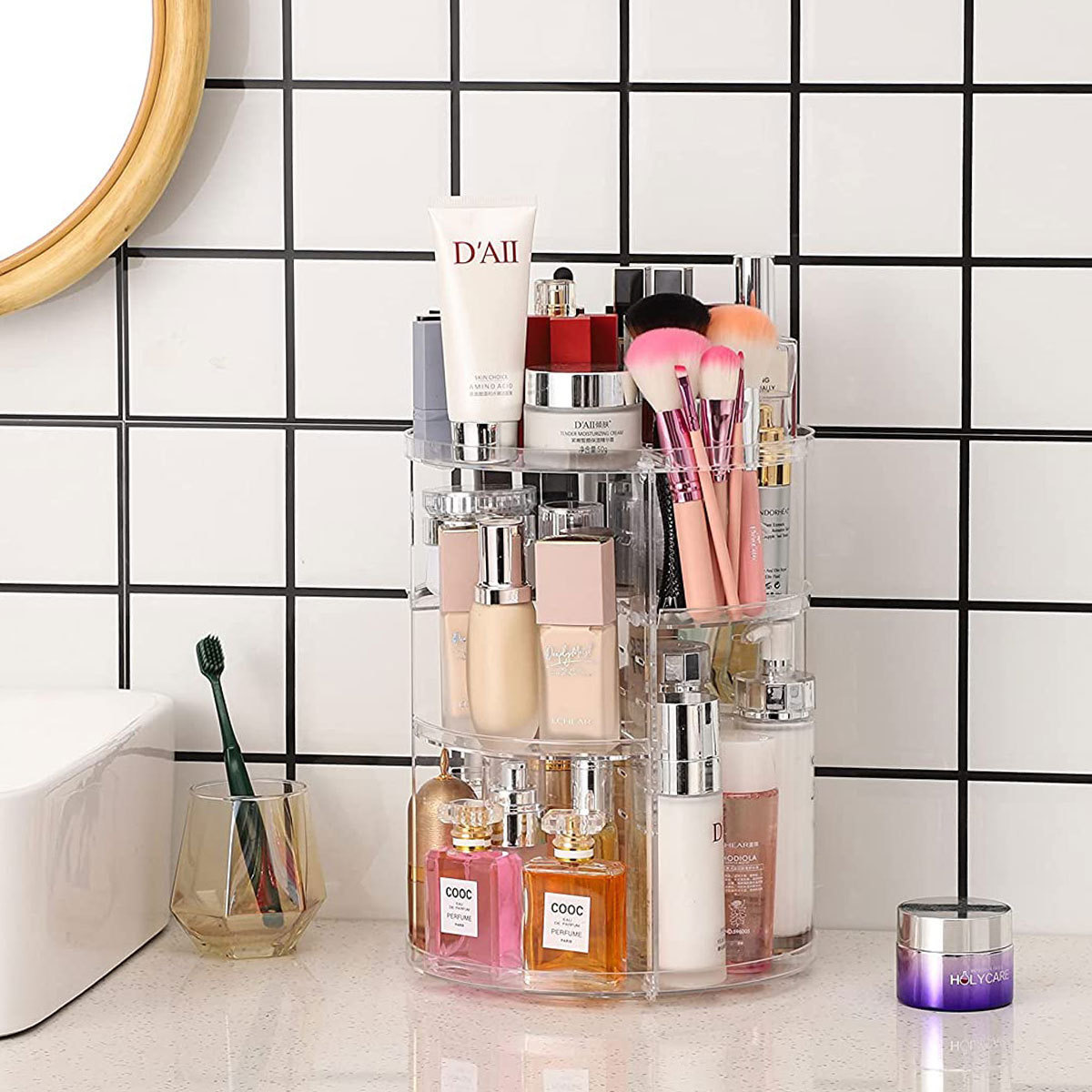 Home Goods Bathroom Cabinets - رف تخزين مستحضرات التجميل دوار 360