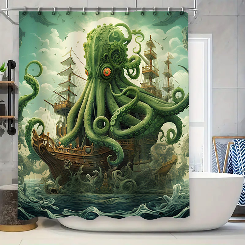 Home Decor Bathroom Ideas - الأخطبوط السفينة دش الستار سريالية البحرية