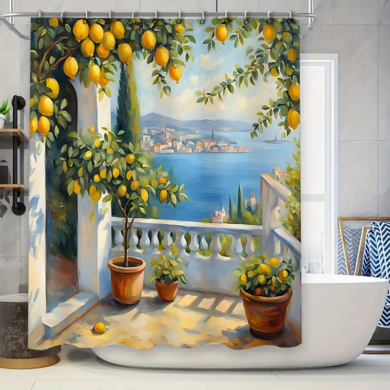 Home Decor Bathroom Ideas - ستارة حمام بتصميم حديقة الليمون المتوسطية،