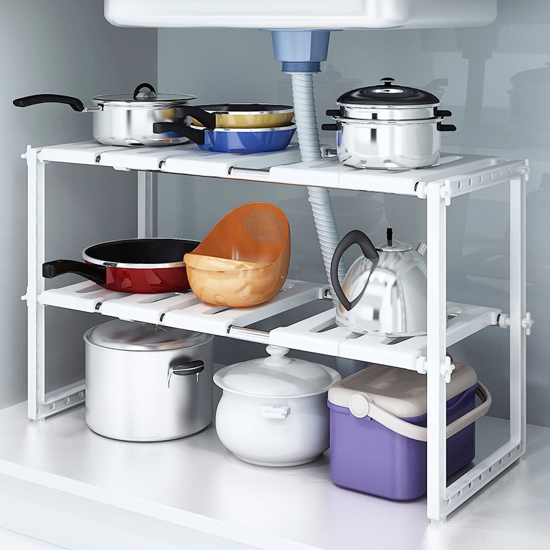 Home Goods Bathroom Cabinets - منظم تحت الحوض بطبقتين قابل للتمدد