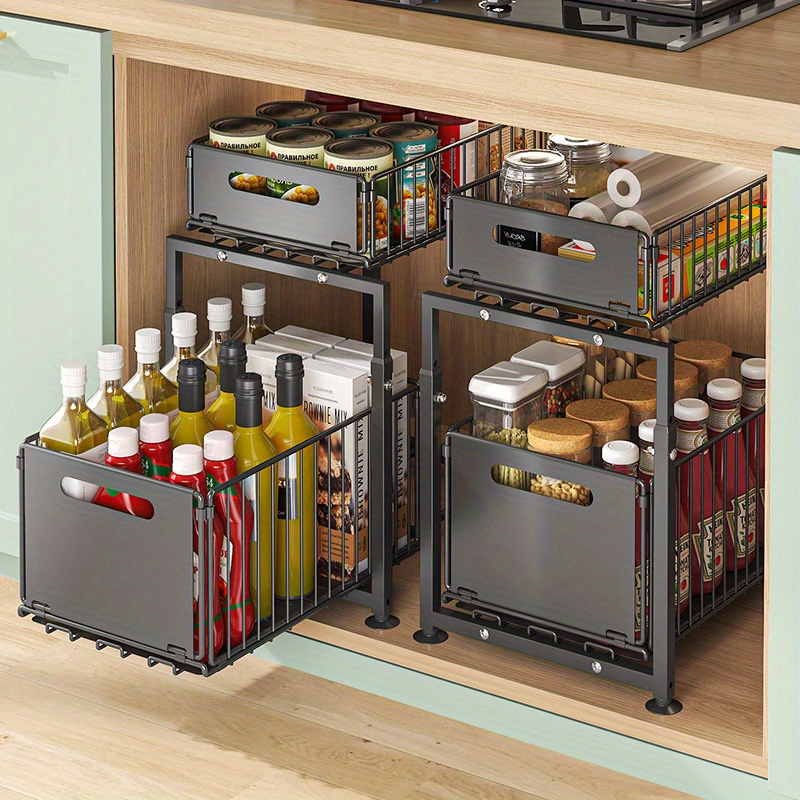 Home Goods Bathroom Cabinets - منظم خزانة بطبقتين قابل للسحب، رف