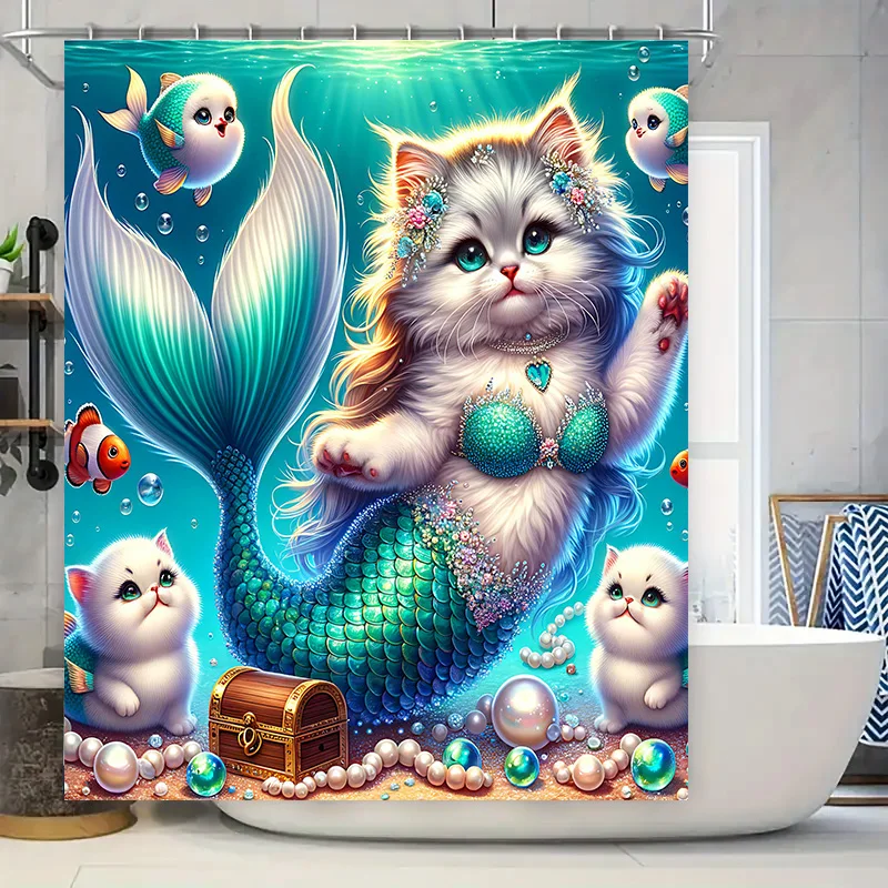Home Decor Bathroom Ideas - ستارة الدش حورية البحر القط ذيل