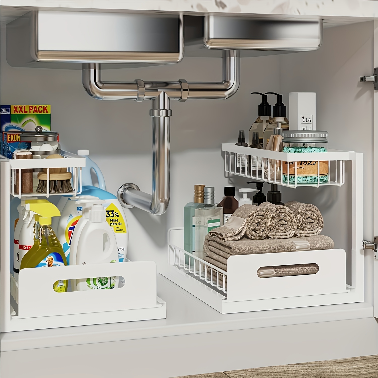 Home Goods Bathroom Cabinets - منظم قابل للسحب تحت الحوض، رف