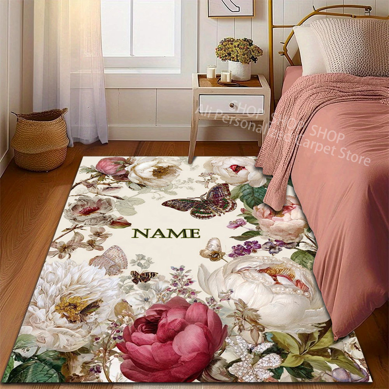 Home Bathroom Name - سجادة مخصصة بتصميم أزهار فاخرة مع