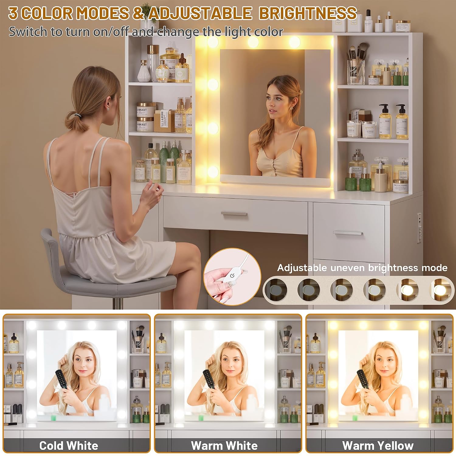 طاولة تجميل كبيرة مع مرآة LED  - مراجعة Home Outlet Bathroom Mirrors وسعره