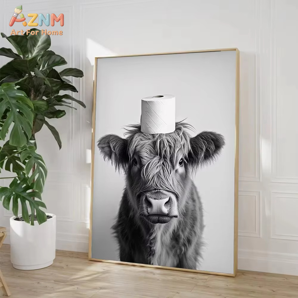 لوحة قماشية مطبوعة بتصميم بقرة - مراجعة Home Bathroom Wallpaper وسعره