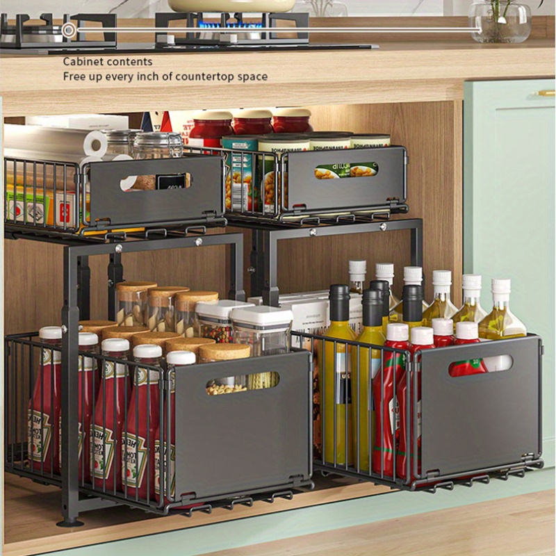 منظم خزانة بطبقتين قابل للسحب، - مراجعة Home Goods Bathroom Cabinets وسعره