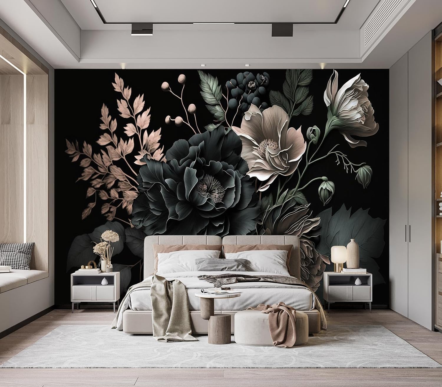 لوحة جدارية فنية بتصميم زهور ا - مراجعة Home Bathroom Wallpaper وسعره