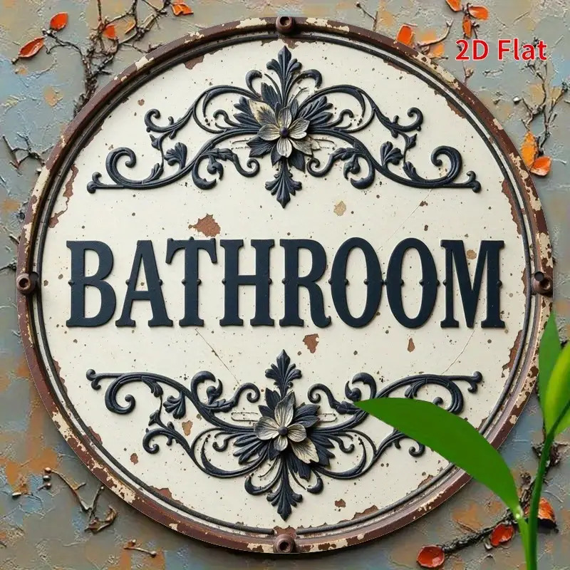 لافتة جدارية معدنية مستديرة عت - مراجعة Home Bathroom Name وسعره