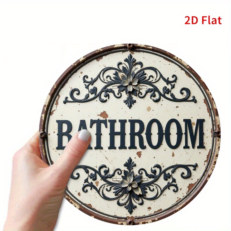 لافتة جدارية معدنية مستديرة عت - مراجعة Home Bathroom Name وسعره