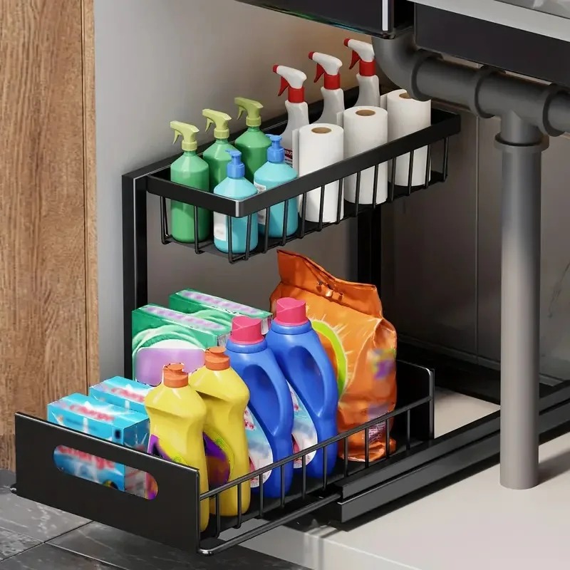 منظم تخزين من طبقتين يثبت تحت  - مراجعة Home Goods Bathroom Cabinets وسعره