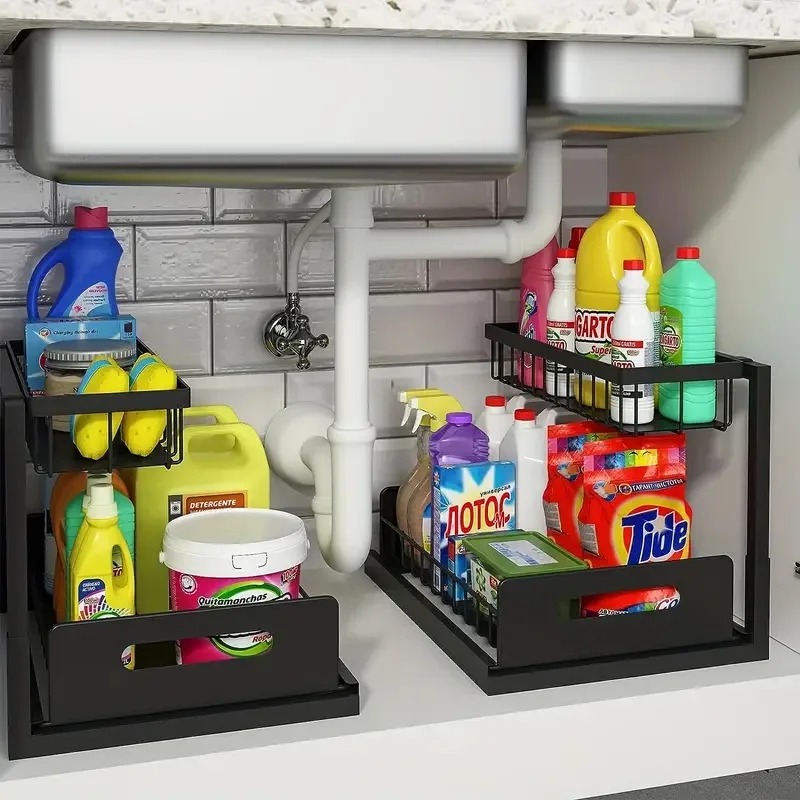 منظم تخزين من طبقتين يثبت تحت  - مراجعة Home Goods Bathroom Cabinets وسعره