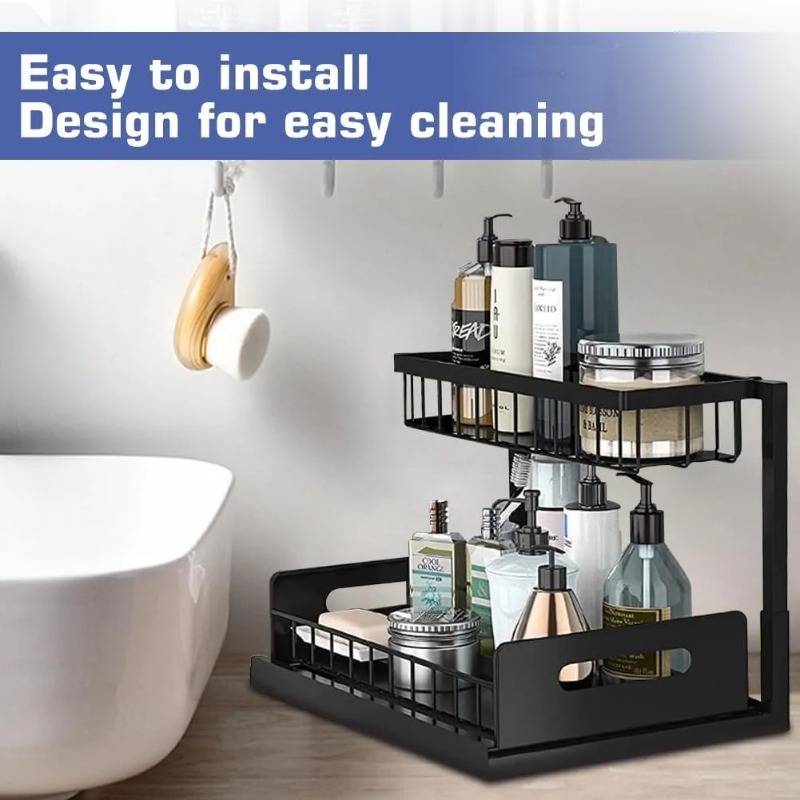منظم تخزين من طبقتين يثبت تحت  - مراجعة Home Goods Bathroom Cabinets وسعره