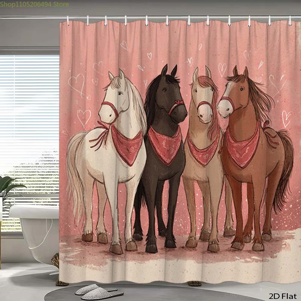 ستارة حمام بتصميم خيول لطيفة،  - مراجعة Home Decor Bathroom Ideas وسعره