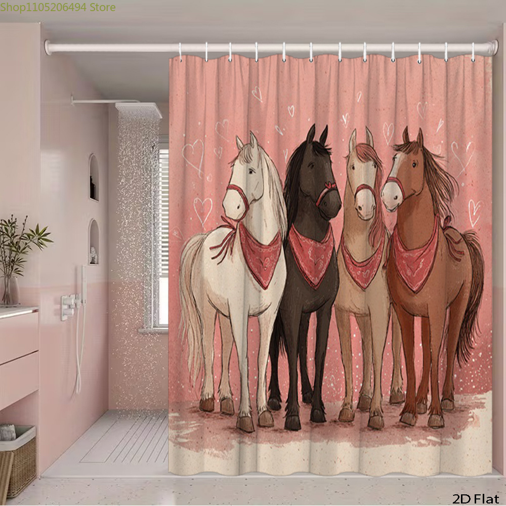 ستارة حمام بتصميم خيول لطيفة،  - مراجعة Home Decor Bathroom Ideas وسعره